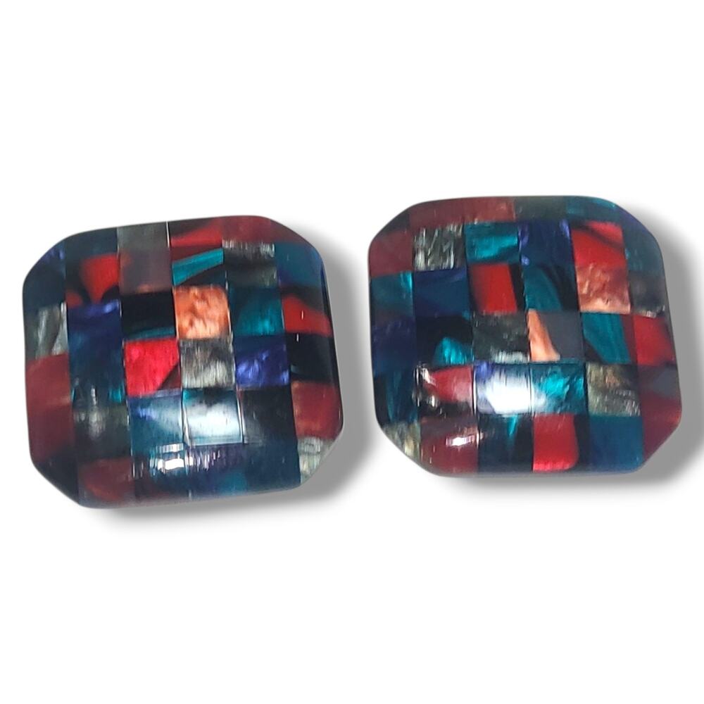 Vintage 80s Multicolor Acrylic Geometric Clip-on Earrings